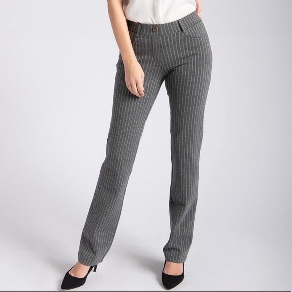 BETABRAND Straight Leg Classic Dress Work Pant Yoga Pant Gray Pinstripe L Long - Picture 4 of 16